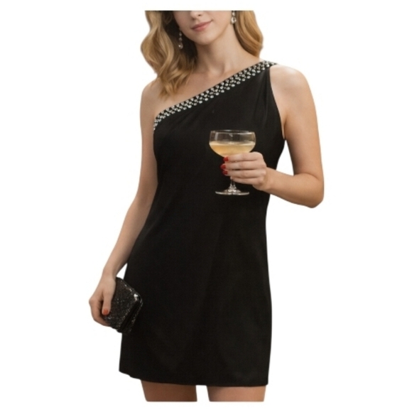 Anthropologie Dresses & Skirts - Anthropologie Corey Lynn Calter Black Silk One-Shoulder Rhinestone Mini Dress 6